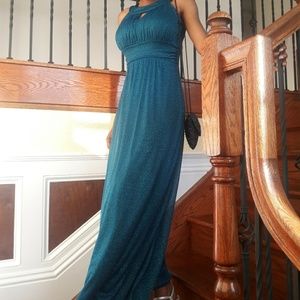 Teal Blue Green Glittery Halter  Prom Dress